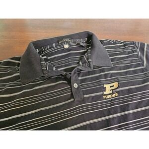 Antigua Polo Shirt Mens Medium Black Purdue Boilermakers Striped Pima Cotton